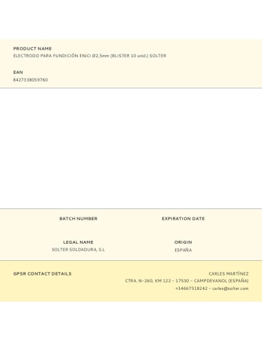Electrodo para fundición enici ø2,5mm (blister 10 unid.) solter