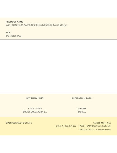 Electrodo para aluminio ø2,5mm (blister 10 unid.) solter