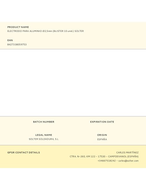 Electrodo para aluminio ø2,5mm (blister 10 unid.) solter