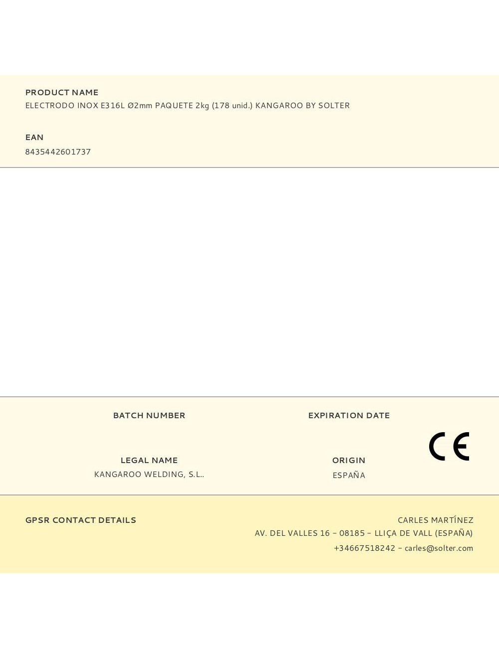 Electrodo inox e316l ø2mm paquete 2kg (178 unid.) kangaroo by solter