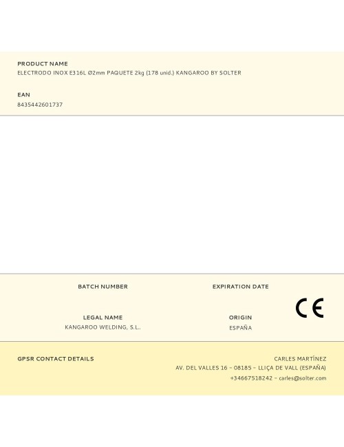 Electrodo inox e316l ø2mm paquete 2kg (178 unid.) kangaroo by solter