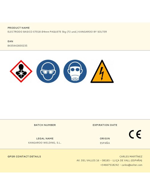 Electrodo basico e7018 ø4mm paquete 5kg (72 unid.) kangaroo by solter