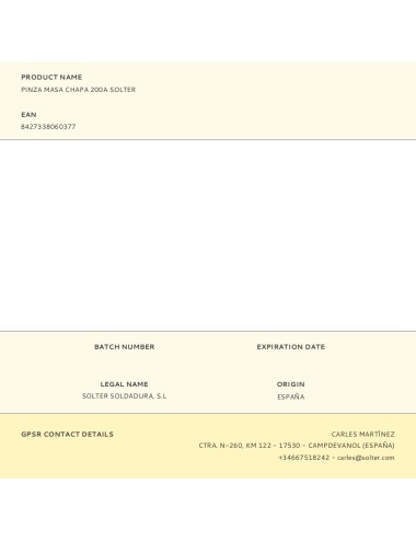 Pinza masa chapa 200a solter