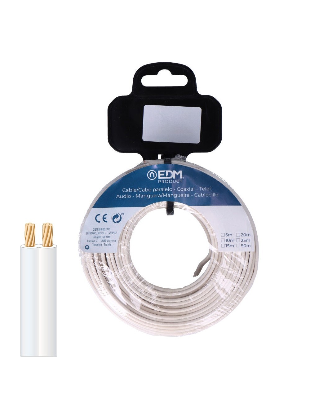 Carrete cable paralelo 2x0,50mm blanco 50m (audio) Carrete cable paralelo 2x0,50mm blanco 50m (audio)