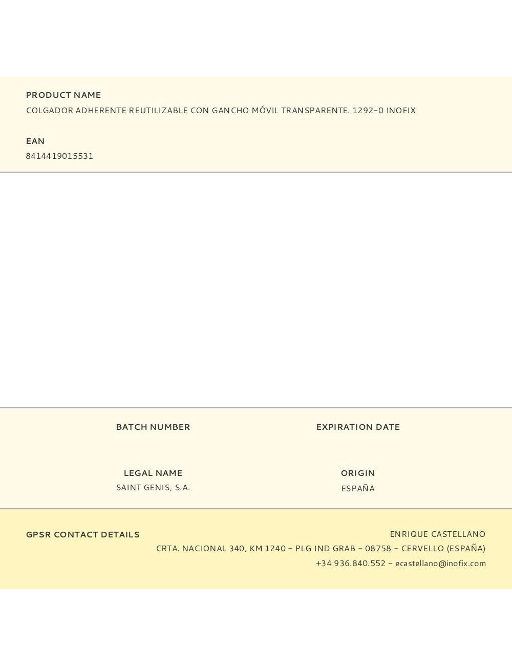 Colgador adherente reutilizable con gancho móvil transparente. 1292-0 inofix