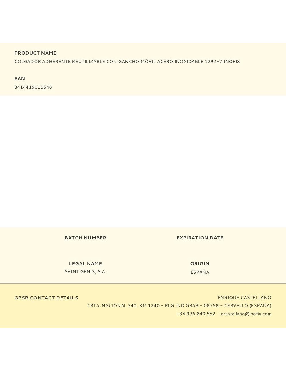 Colgador adherente reutilizable con gancho móvil acero inoxidable 1292-7 inofix