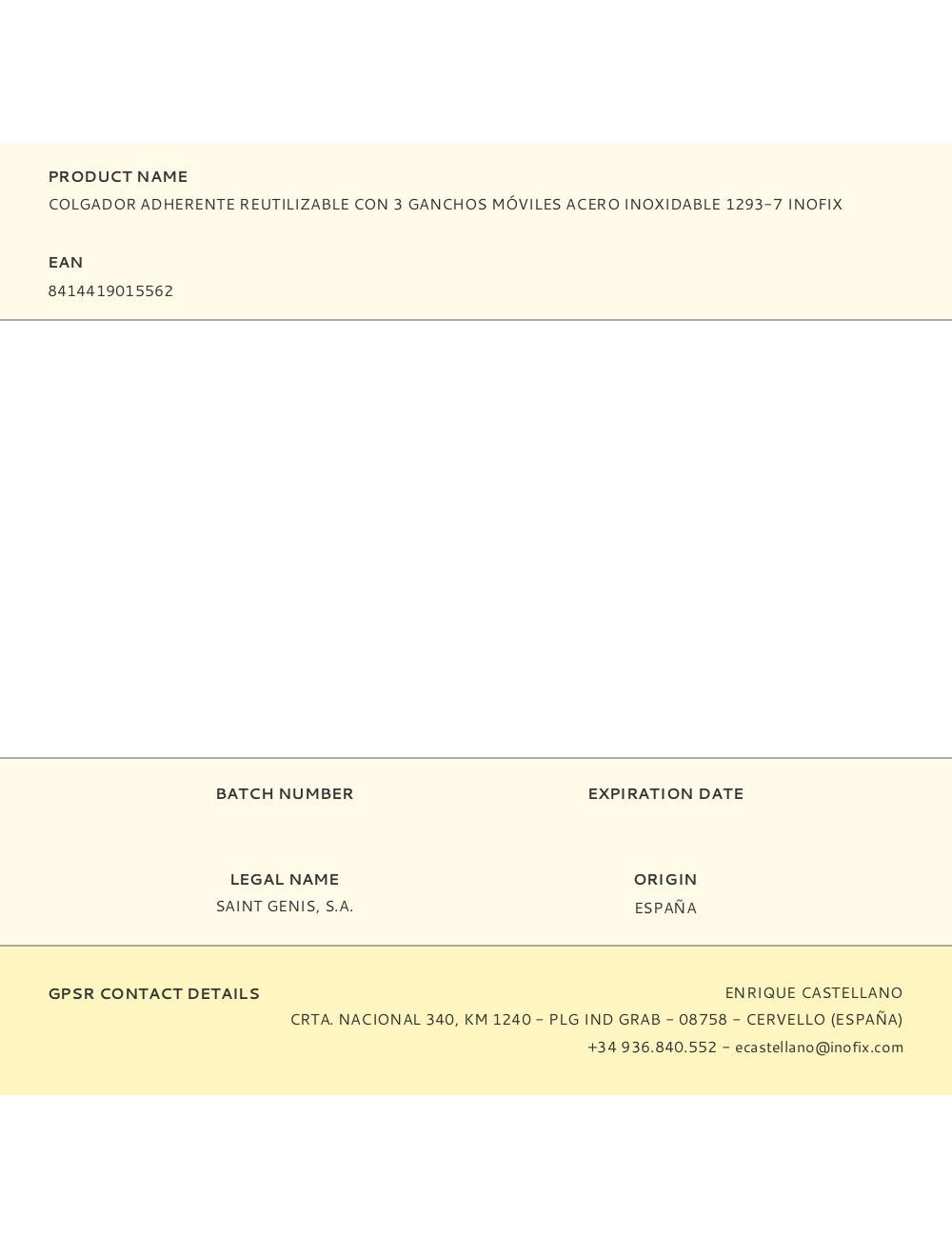 Colgador adherente reutilizable con 3 ganchos móviles acero inoxidable 1293-7 inofix