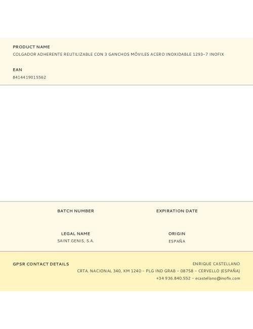 Colgador adherente reutilizable con 3 ganchos móviles acero inoxidable 1293-7 inofix