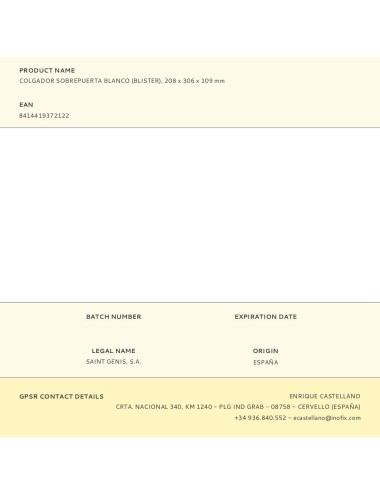 Colgador sobrepuerta blanco (blister), 208 x 306 x 109 mm