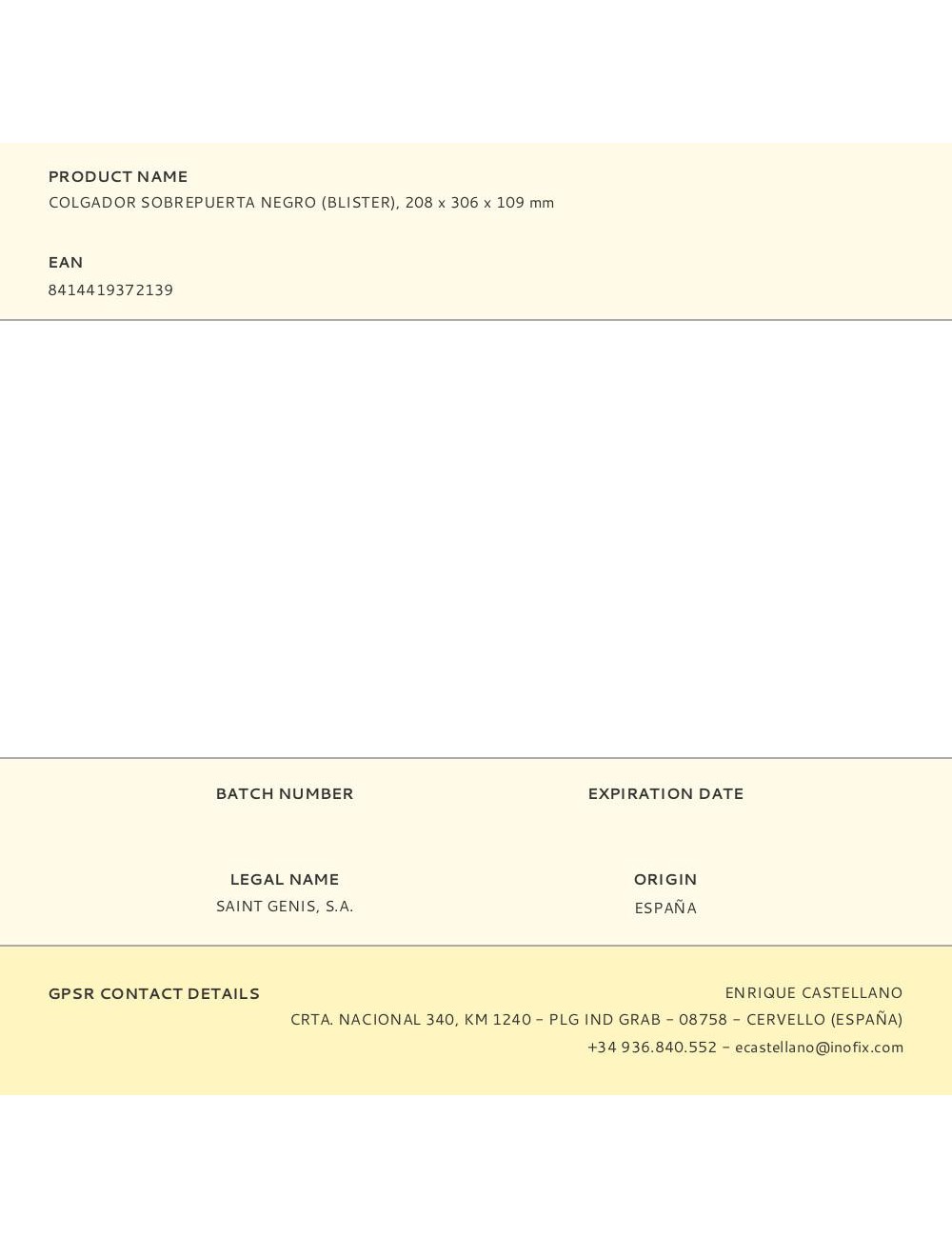 Colgador sobrepuerta negro (blister), 208 x 306 x 109 mm