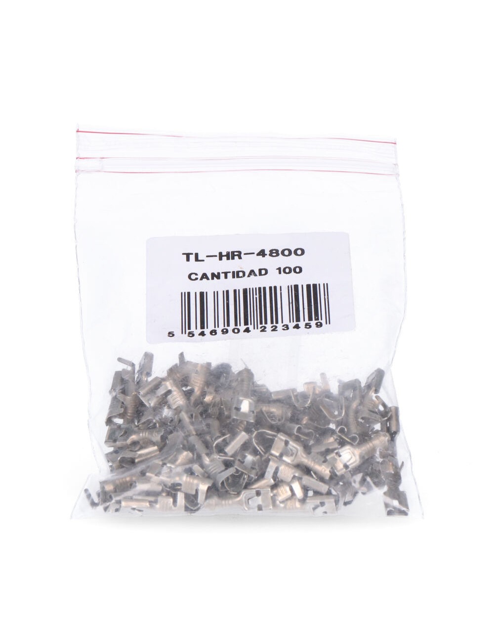 Terminal faston con sujeción 4,8 mm hembra, bolsa 100 uds