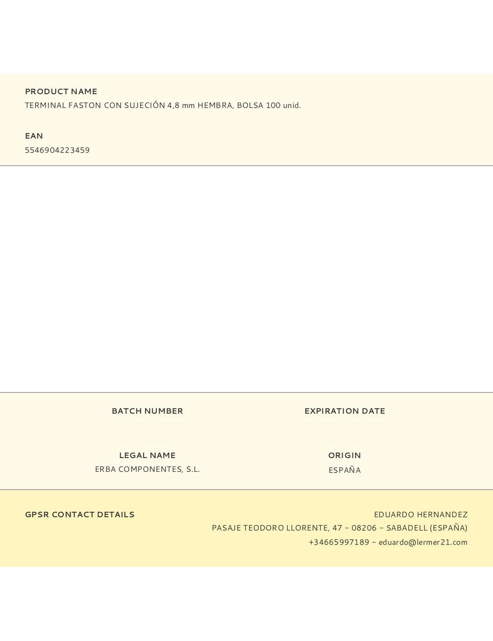 Terminal faston con sujeción 4,8 mm hembra, bolsa 100 uds