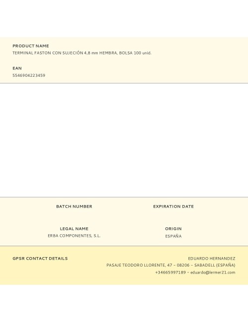 Terminal faston con sujeción 4,8 mm hembra, bolsa 100 uds