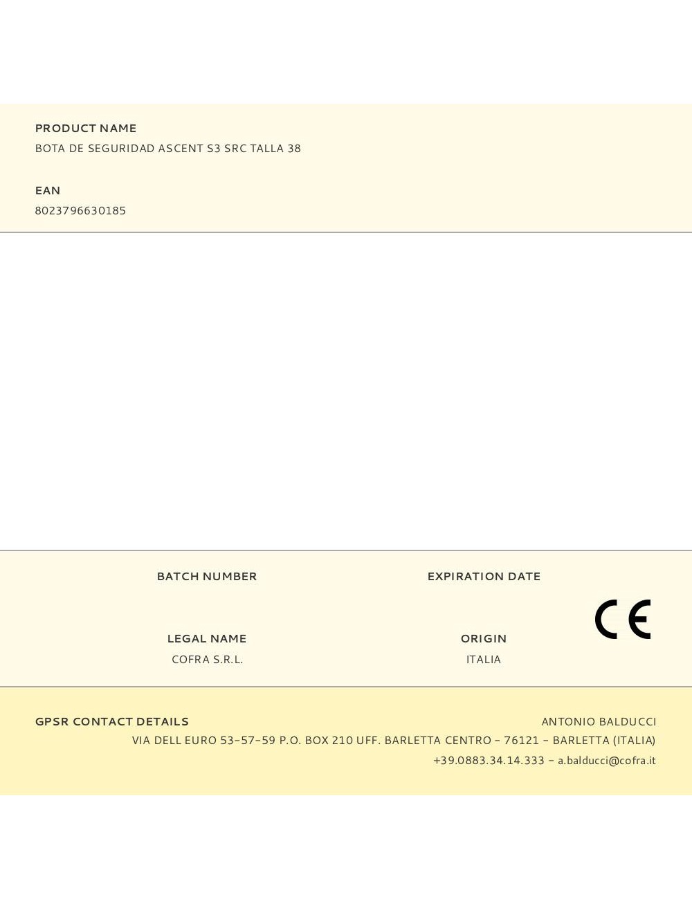 Bota de seguridad ascent s3 src talla 38