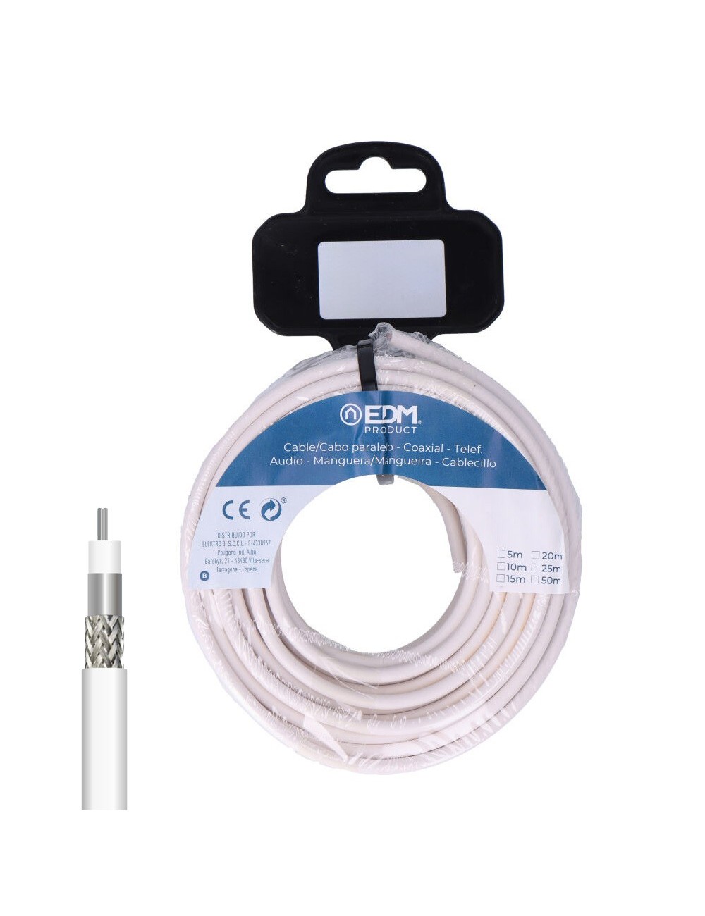 Carrete cable coaxial apantallado aluminio 5m edm Carrete cable coaxial apantallado aluminio 5m edm