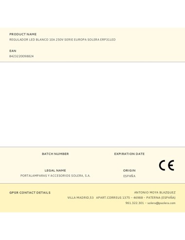 Regulador led blanco 10a 250v serie europa solera erp31led