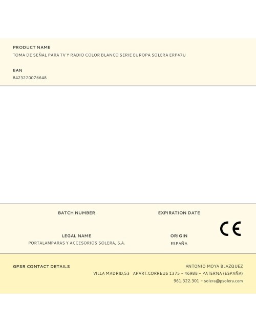 Toma de señal para tv y radio color blanco serie europa solera erp47u