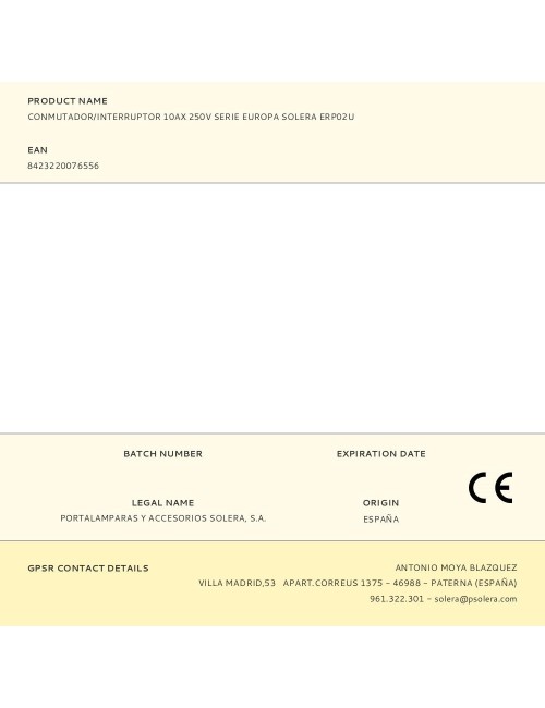 Conmutador/interruptor 10ax 250v serie europa solera erp02u