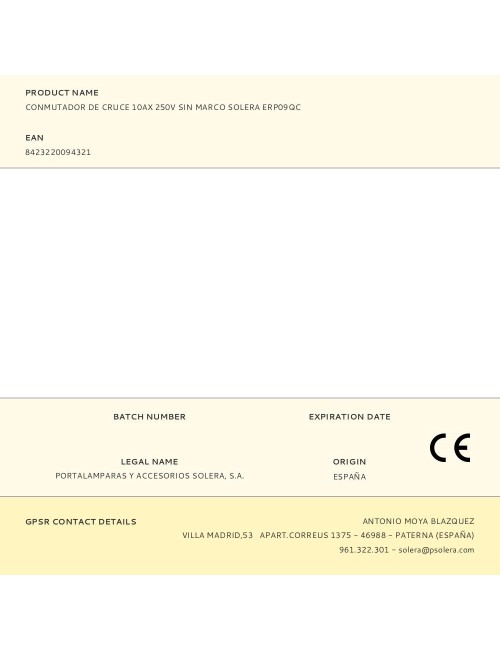 Conmutador de cruce 10ax 250v sin marco solera erp09qc