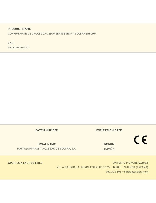 Conmutador de cruce 10ax 250v serie europa solera erp09u