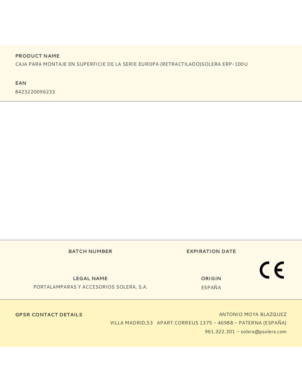 Caja para montaje en superficie de la serie europa (retractilado)solera erp-100u