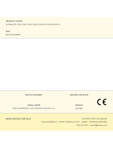 Zumbador 230v 50hz 30w serie europa solera erp1z