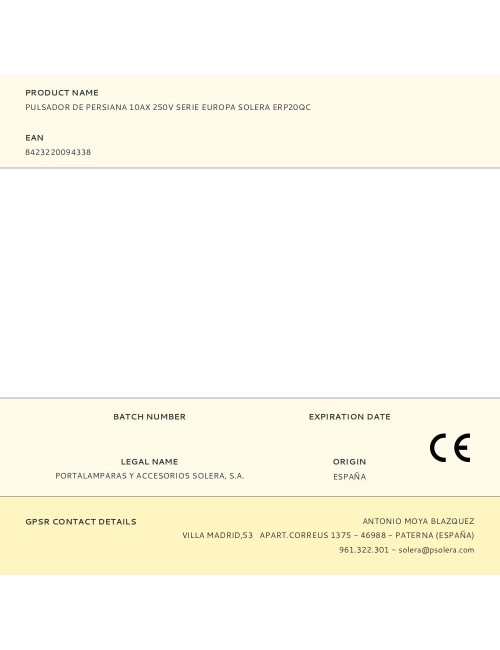 Pulsador de persiana 10ax 250v serie europa solera erp20qc