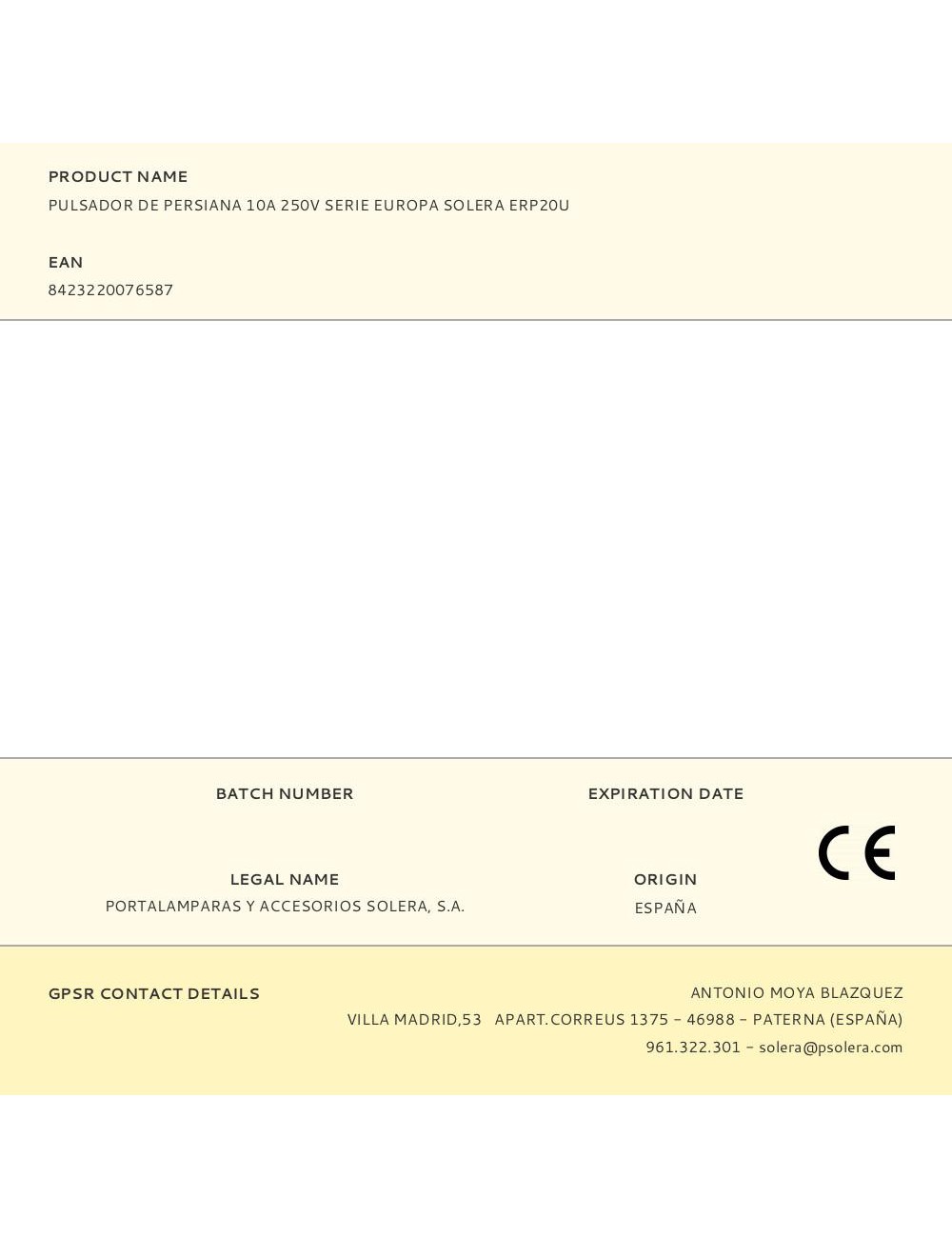 Pulsador de persiana 10a 250v serie europa solera erp20u