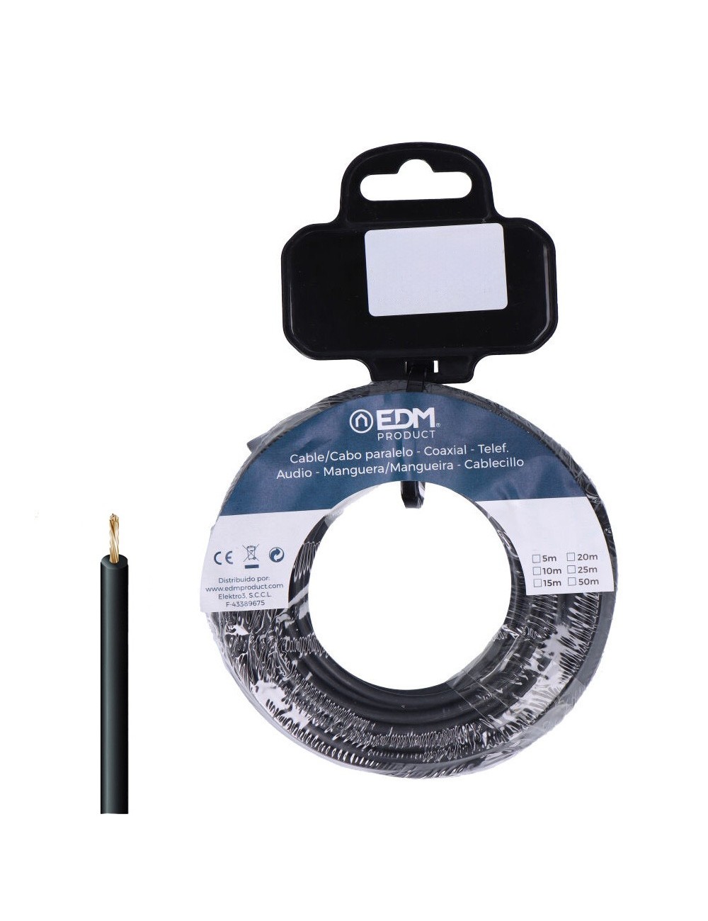 Carrete cablecillo flexible 1,5mm negro libre de halógenos 20m Carrete cablecillo flexible 1,5mm negro libre de halógenos 20m