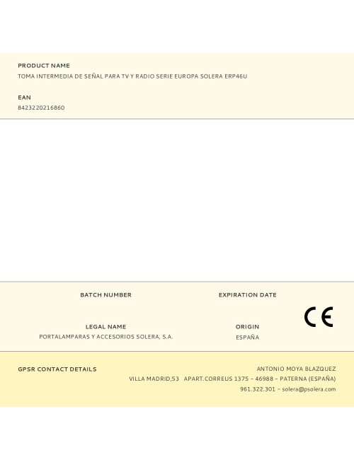 Toma intermedia de señal para tv y radio serie europa solera erp46u