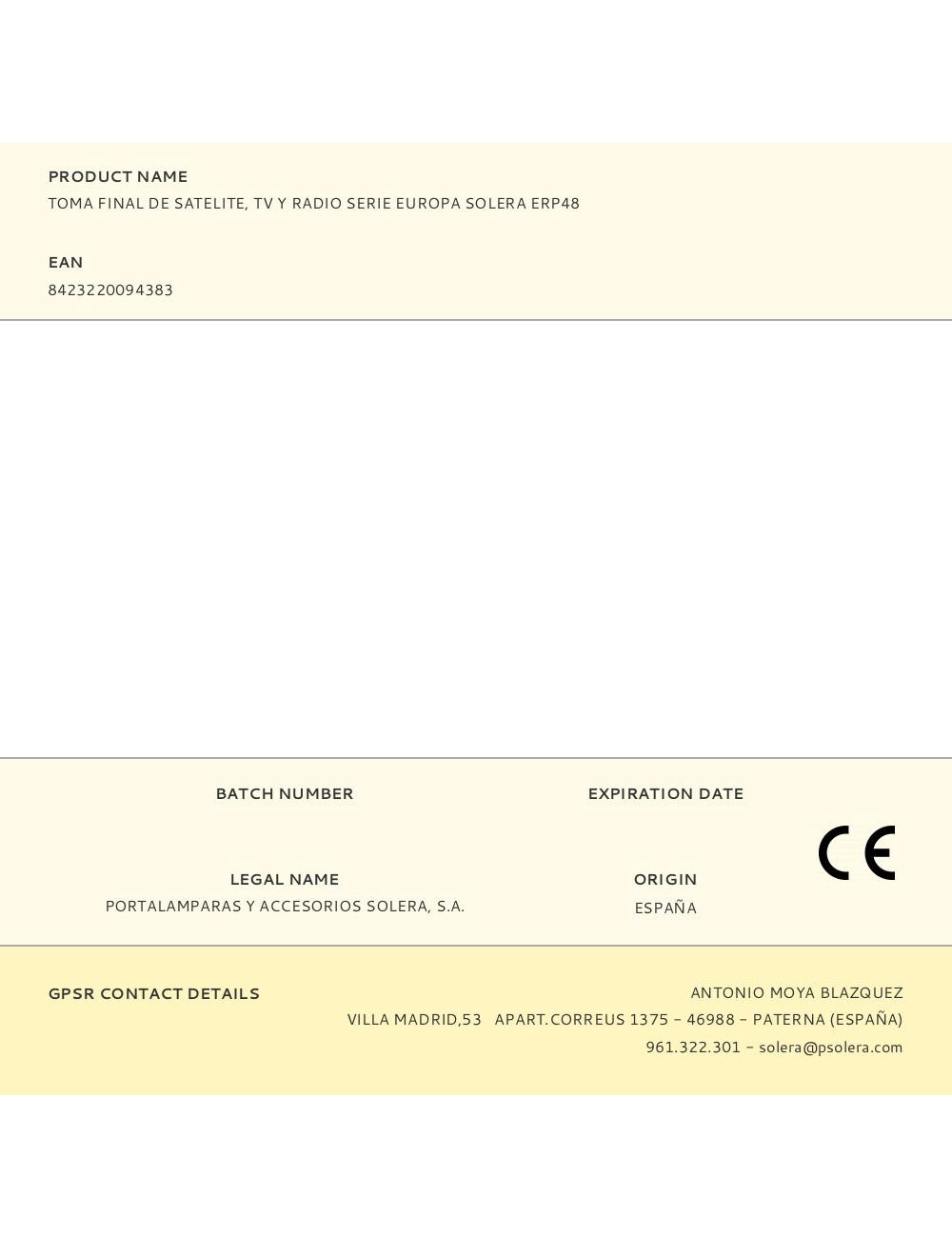 Toma final de satelite, tv y radio serie europa solera erp48