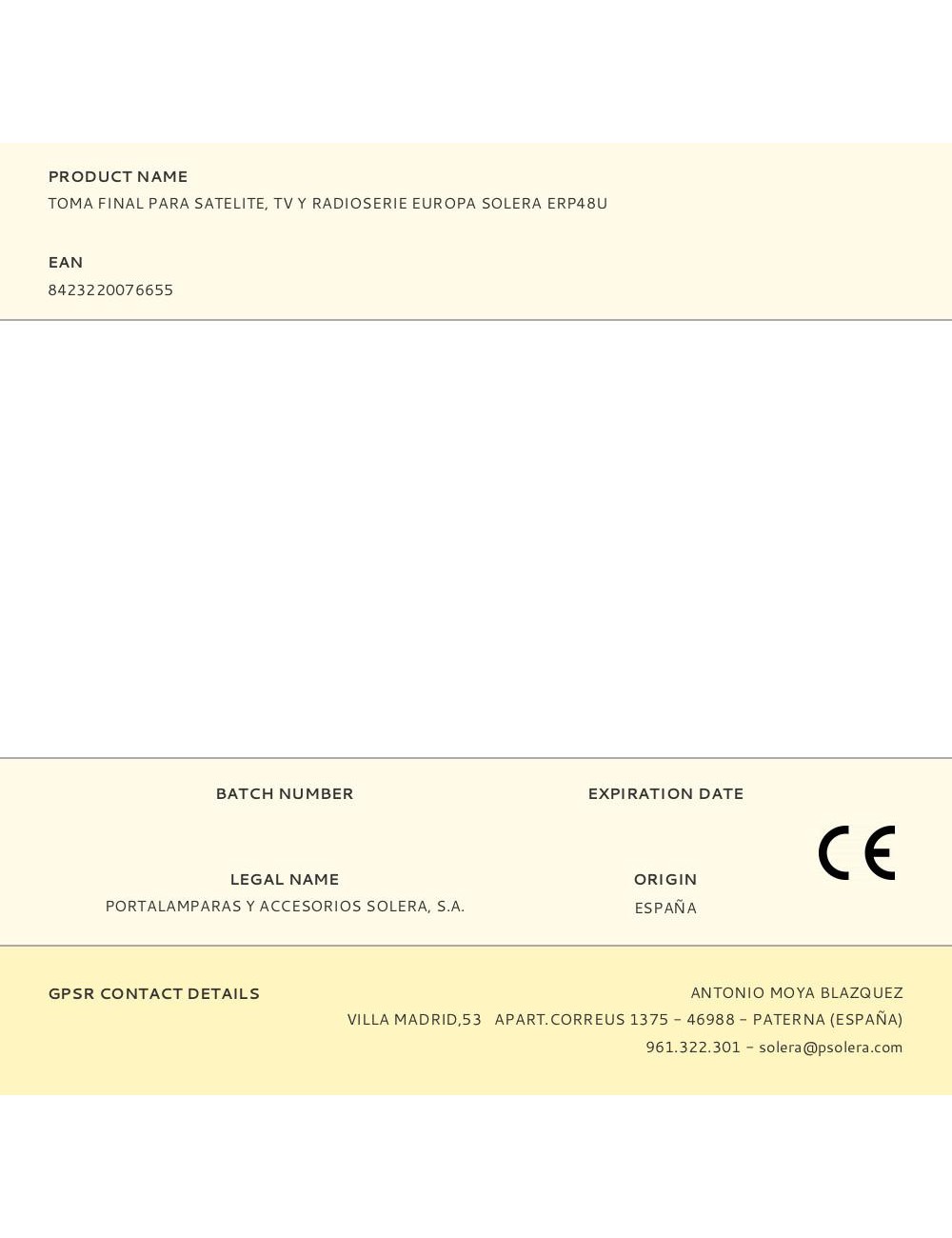 Toma final para satelite, tv y radioserie europa solera erp48u