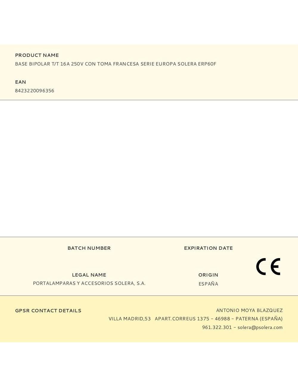 Base bipolar t/t 16a 250v con toma francesa serie europa solera erp60f