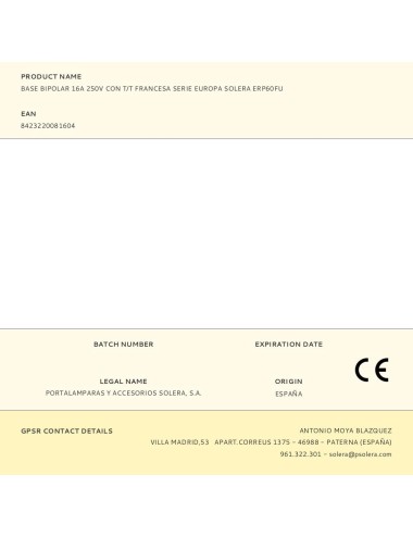 Base bipolar 16a 250v con t/t francesa serie europa solera erp60fu