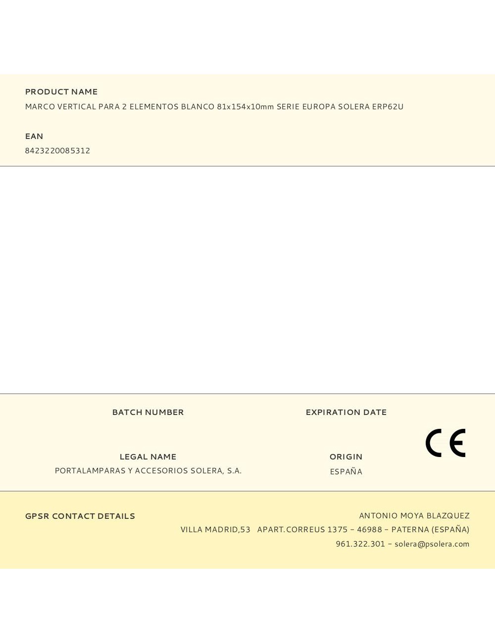 Marco vertical para 2 elementos blanco 81x154x10mm serie europa solera erp62u