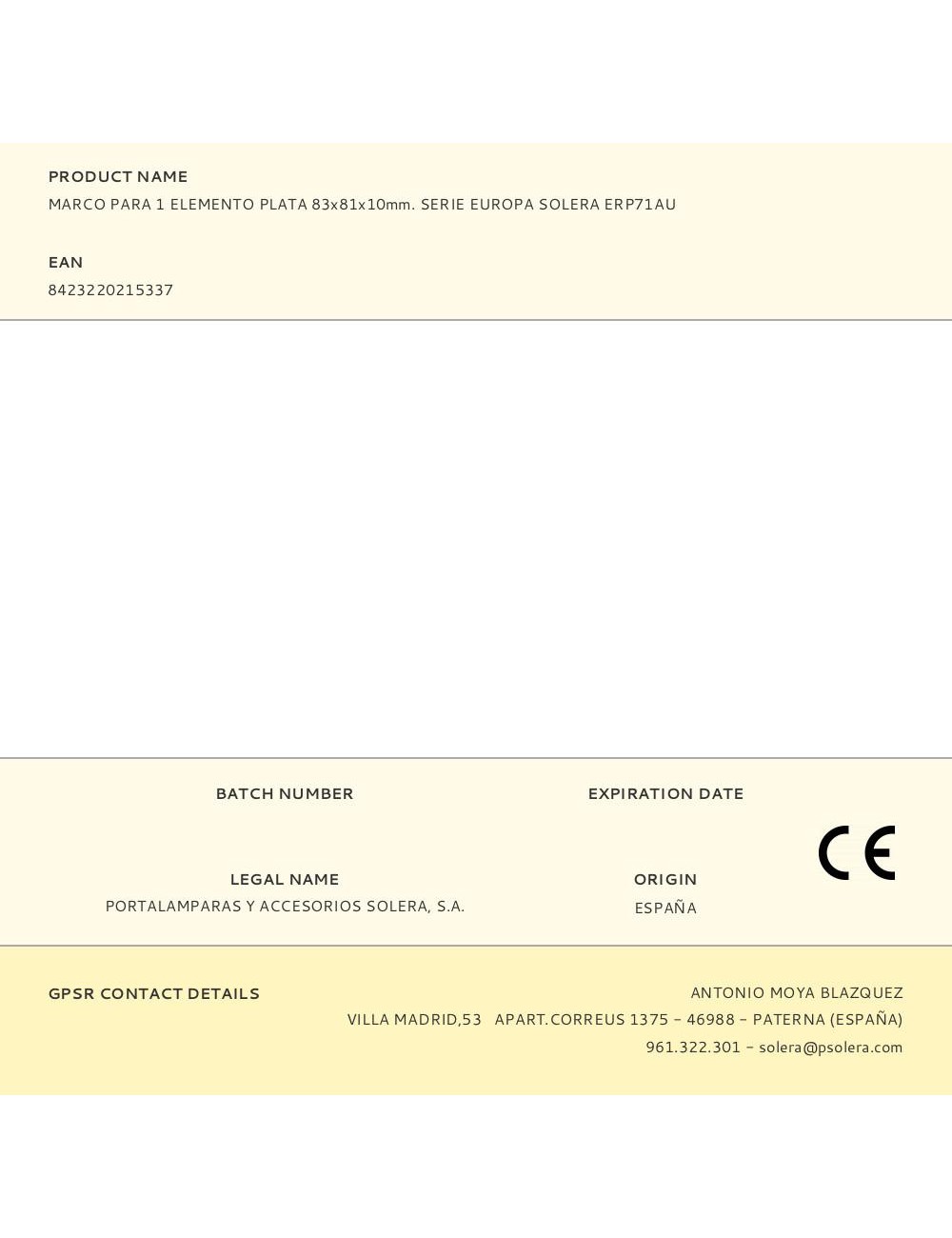 Marco para 1 elemento plata 83x81x10mm. serie europa solera erp71au