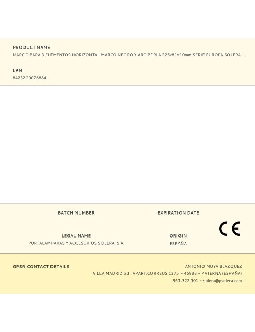 Marco para 3 elementos horizontal marco negro y aro perla 225x81x10mm serie europa solera erp73nu