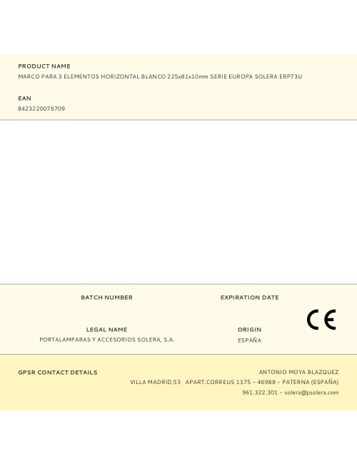 Marco para 3 elementos horizontal blanco 225x81x10mm serie europa solera erp73u