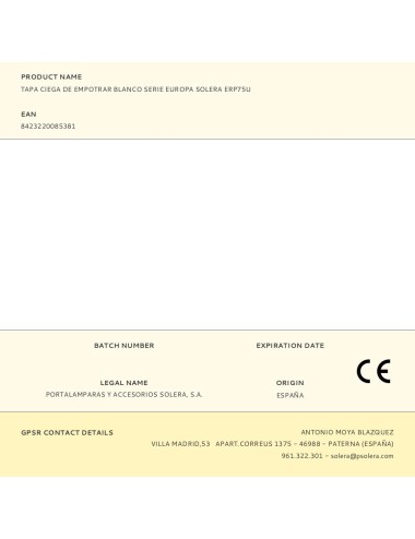 Tapa ciega de empotrar blanco serie europa solera erp75u