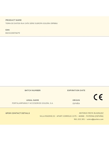 Toma de datos rj4 cat6 serie europa solera erp88u