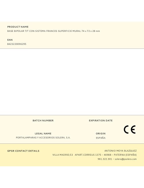 Base bipolar t/t con sistema frances superficie mural 74 x 72 x 28 mm