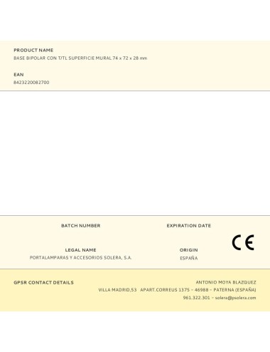 Base bipolar con t/tl superficie mural 74 x 72 x 28 mm