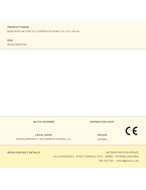 Base bipolar con t/tl superficie mural 74 x 72 x 28 mm