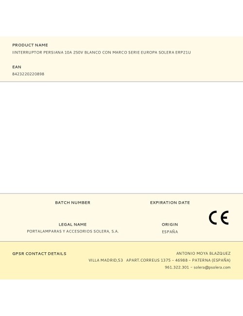 Iinterruptor persiana 10a 250v blanco con marco serie europa solera erp21u