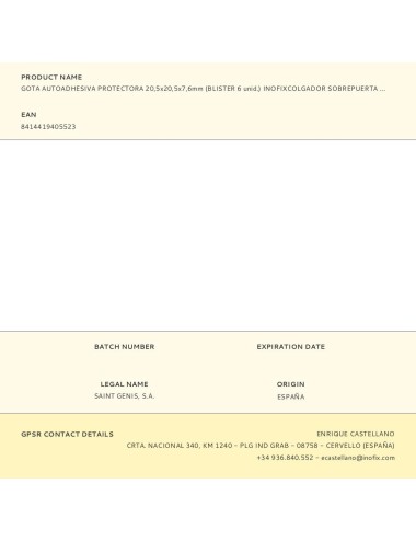 Gota autoadhesiva protectora 20,5x20,5x7,6mm (blister 6 unid.) inofixcolgador sobrepuerta blanco blister inofix