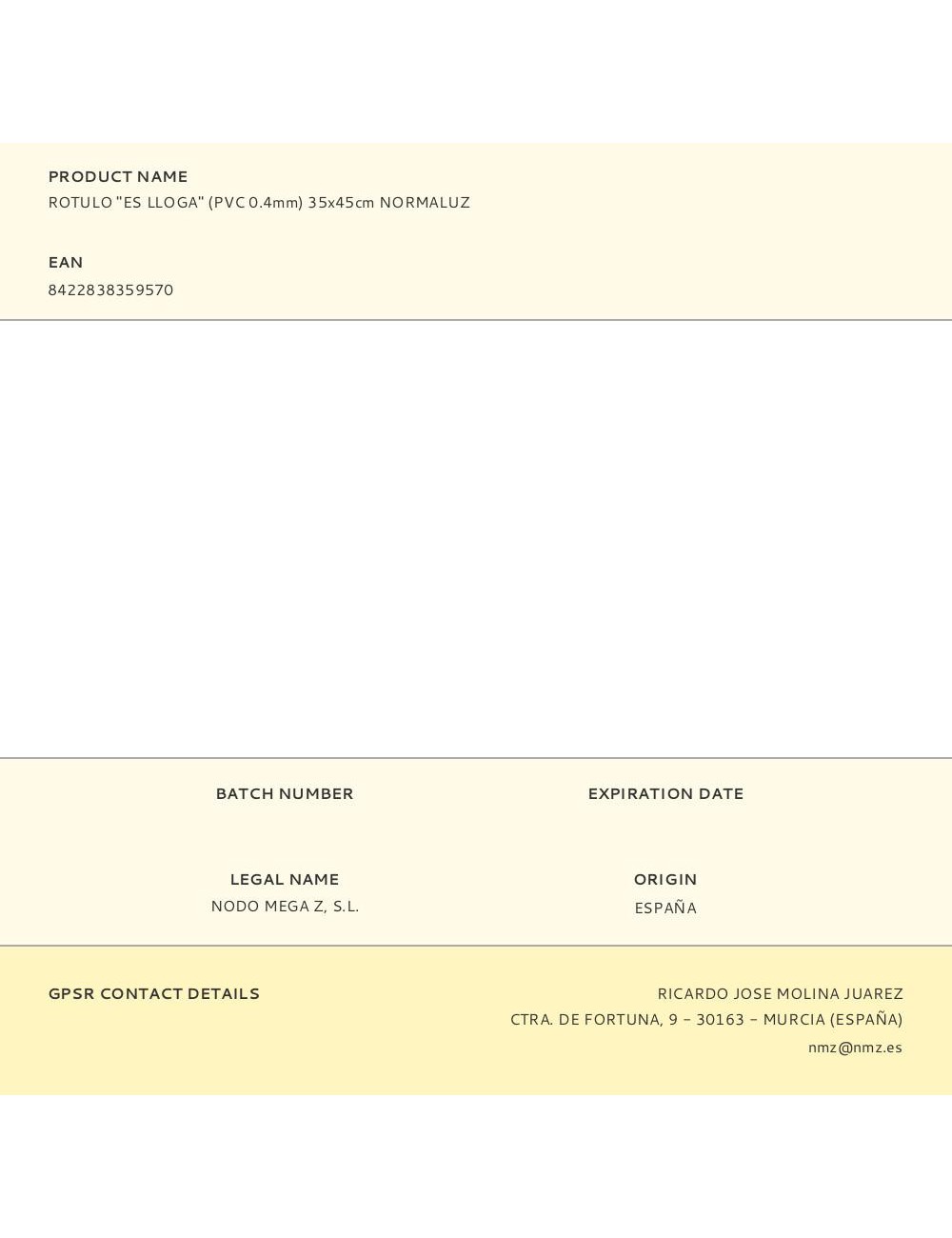 Rotulo "es lloga" (pvc 0.4mm) 35x45cm normaluz