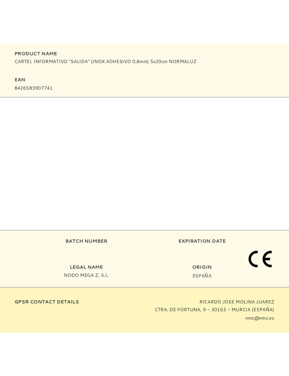 Cartel informativo "salida" (inox adhesivo 0.8mm) 5x20cm normaluz