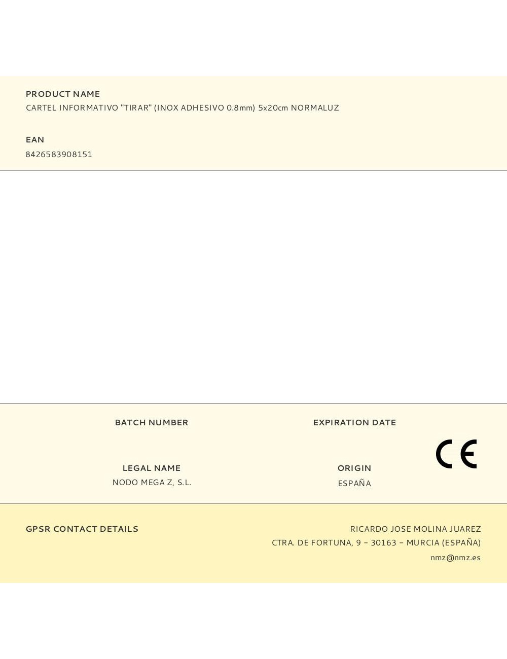 Cartel informativo "tirar" (inox adhesivo 0.8mm) 5x20cm normaluz