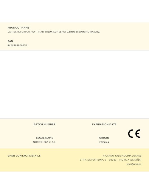 Cartel informativo "tirar" (inox adhesivo 0.8mm) 5x20cm normaluz