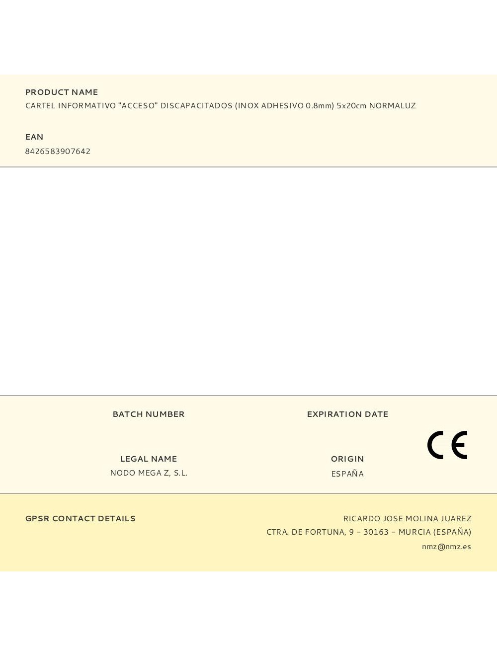 Cartel informativo "acceso" discapacitados (inox adhesivo 0.8mm) 5x20cm normaluz